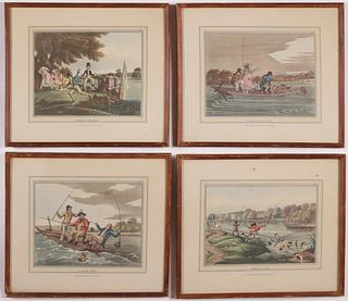 Collection of Four English Lithographs "Comical Fishing Scenes"