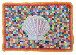 Jerry Carl Designed and Hand-Hooked Scallop Shell Hooked Rug, circa 1994