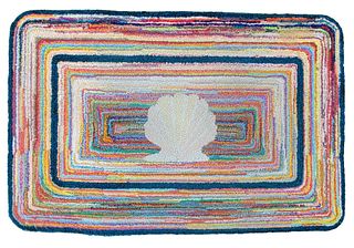 Jerry Carl Designed and Hand-Hooked Scallop Shell Hooked Rug, circa 1994