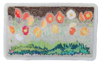 Jerry Carl Designed and Hand-Hooked Floral Hooked Rug, circa 1993