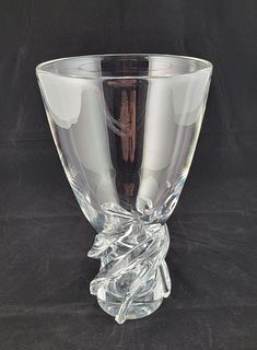 Large Vintage Signed Steuben Crystal Glass Whirlpool Vase