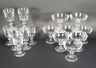 Two 8-Piece Signed Steuben Crystal Stemware Glass Sets