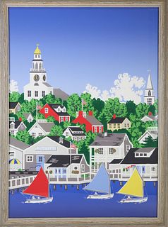 Eric Holch Lithograph "View of Nantucket Town Harbor"