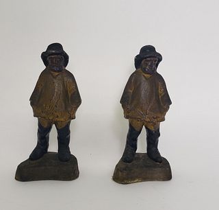 Pair of Antique Figural Cast Iron Old Salt Fisherman Doorstops