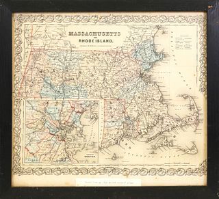 Massachusetts and Rhode Island Map, mid 19th Century