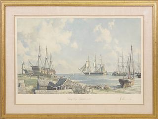 John Stobart Limited Edition Lithograph "Sailing Day, Nantucket, in 1841"