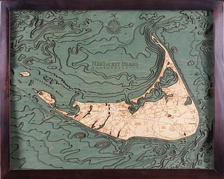 Contemporary Dimensional Cut-Wood Map of Nantucket Island