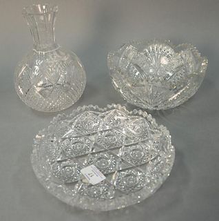 Three cut glass pieces to include Gundy Clapperton cut glass bowl having shamrock mark with C.G. Co. inside (ht. 3 3/4in., 7 