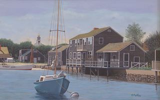 Harriet Mottes Acrylic on Canvas "Swain's Beach, Nantucket Harbor Front"