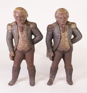 Pair of Vintage Cast Iron Painted Figural George Washington Andirons