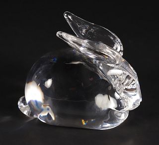 Signed Steuben Clear Glass Rabbit