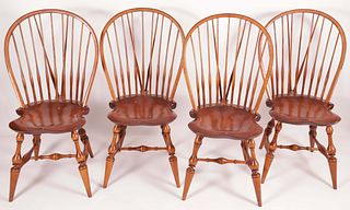 Set of Four D.R. Dimes Brace-Back Windsor Dining Chairs, late 20th Century