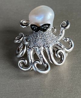White South Sea Pearl Octopus Brooch or Pendant