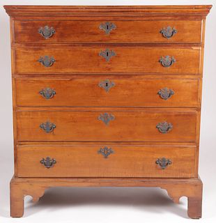 American Chippendale Maple Tall Chest of Five Drawers, 18th Century