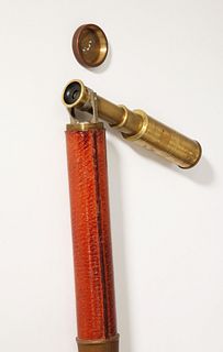 Vintage Hidden Brass Telescope Walking Stick with Leather Grip
