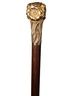 Lady's Walking Stick with Gold Filled Floral Repousse Grip, 19th Century