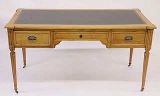 Contemporary Fruitwood Louis XVI Style Leather Top Three Drawer Writing Desk