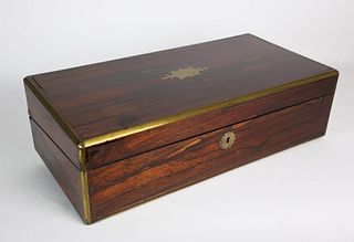 English Rosewood Brass Bound Traveling Desk, 19th Century