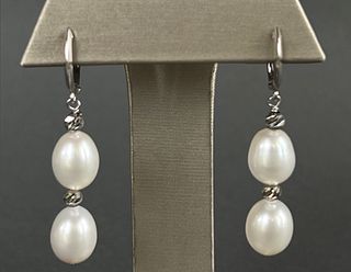 14k White Gold Fresh Water Pearl Drop Earrings