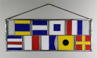 Vintage Signal Flag Leaded Glass Hanging Window Suncatcher
