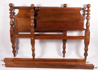 American Tiger Maple Four-Poster Cannon Ball Bed, circa 1840
