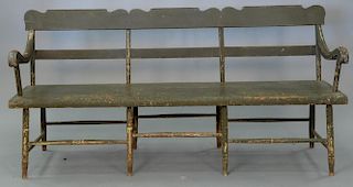 Two piece lot to include a Windsor bench with old green paint circa 1840 (lg. 71in.) and mahogany drop leaf gate leg table (h