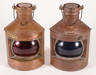 Pair of Vintage Copper Port and Starboard Oil Lamps