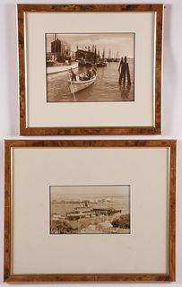 Two Framed Vintage Sepia Photographs "Old North Wharf" and "Steamboat Wharf"