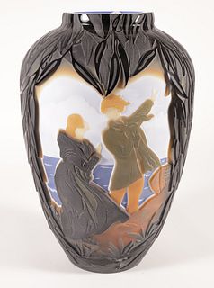 Kelsey Pilgrim Cameo Glass Vase, circa 1994