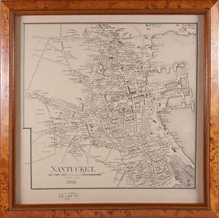 1858 Nantucket Street Map in Burlwood Frame