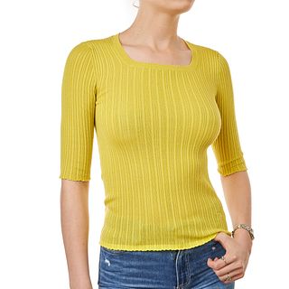 LOUIS VUITTON YELLOW RIBBED TOP Condition grade B+. Size S. 46cm chest, 60cm length.Â Yellow rib...