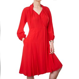 FENDI RED DRESS Condition grade A-. 80cm chest, 100cm length.Â Red dress with V neck and hook cl...