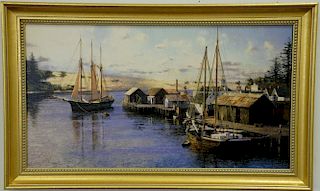 David Thimgan (1955-2003) lithograph on canvas Blue Harbour signed and numbered by artist David Thimgan 2/250-, Mystic Seapor