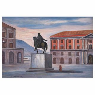 RAÚL ANGUIANO, Piazza di Campidoglio, Roma, Firmado y fechado 1953, Óleo sobre tela, 55 x 80.5 cm
