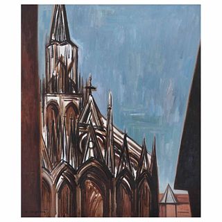 RAÚL ANGUIANO, Iglesia de Rouen, Firmado y fechado FR 1966, Óleo sobre tela, 100 x 85 cm