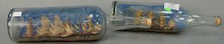 Two antique ship in a bottle displays. lg. 11 3/4in. & 13 1/2in.