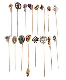 Stick Pins with a Variety of Gemstones in Karat Gold 