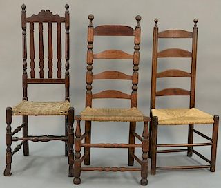 Three odd 18th century side chairs (ended out).