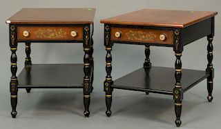 Pair of Hitchcock end tables. ht. 22in., top: 26" x 19".