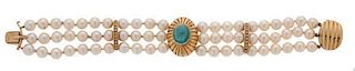 Pearl Bracelet with Diamonds and Tourmaline 