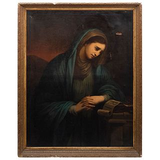 VIRGEN DOLOROSA. MÉXICO, SIGLO XIX. Óleo sobre tela. Con firma apócrifa: "Joseph de Ibarra fat. 1760". 98 x 77 cm