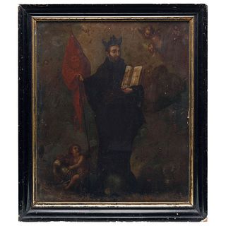 MIGUEL CABRERA. SAN IGNACIO DE LOYOLA. Óleo sobre lámina de cobre. Firmado y fechado "Cabrera pinx.t [...] 17". 46 x 39 cm