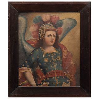 SAN MIGUEL ARCÁNGEL. MÉXICO, SIGLO XVIII. Óleo sobre tela. 68 x 56.5 cm