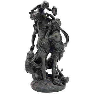 DESPUÉS DE CLAUDE MICHEL CLODION. FRANCIA, SIGLO XIX. MUJER CON INFANTES. Fundición en bronce. 50 cm de alto