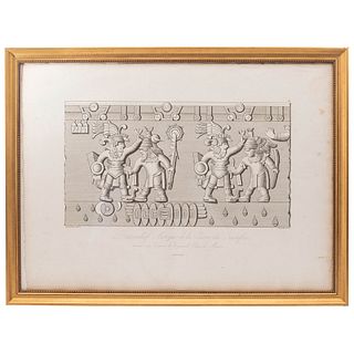 Humboldt, Alexander - Bonpland, Aimé. Bas-Relief Aztèque de la Pierre des Sacrifices Trouvée. París, 1810. Grabado, 33 x 40 cm.