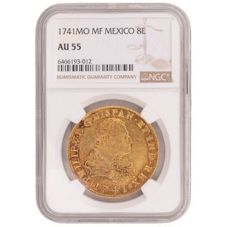 Felipe V. Ochos Escudos.  México, 1741. Moneda en oro 35mm. Peso: 27.0674 gramos. Rara en mercado.