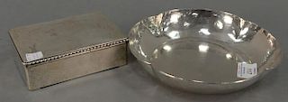 Two sterling silver hand hammered pieces including a bowl marked Lebolt (dia. 8in.) and a lift top box (wd. 5 1/2in.). 9.3 t 