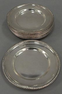 Set of twelve sterling silver bread plates, 34.6 t oz.