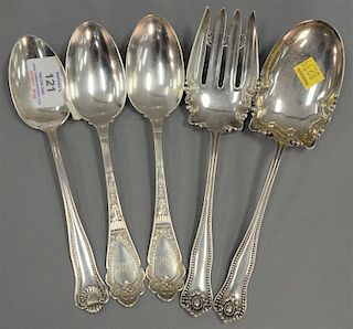 Five large sterling serving pieces. 
lg. 8 1/2in. to 9 in. 
total weight 10.7 t oz.