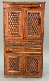 Leather covered cabinet with doors and drawers, ht. 58in., wd. 30in., dp. 12in.